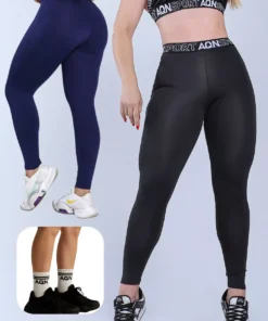 Calça Legging Basic Elastico Preta e Marinho + Meia